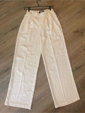 DKNY Cream High-Rise Wide Leg Pants